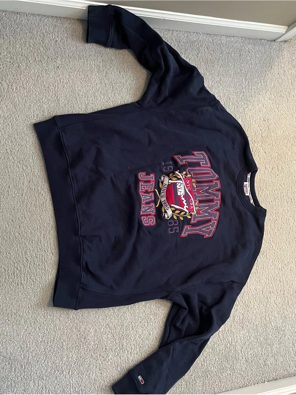 Tommy Hilfiger Navy Crewneck Sweatshirt with Red and Gold Crest